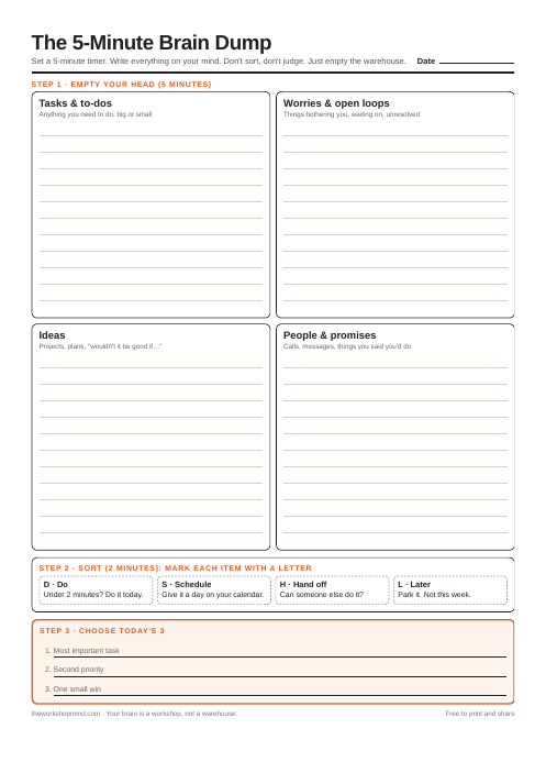 Preview of the 5-Minute Brain Dump printable